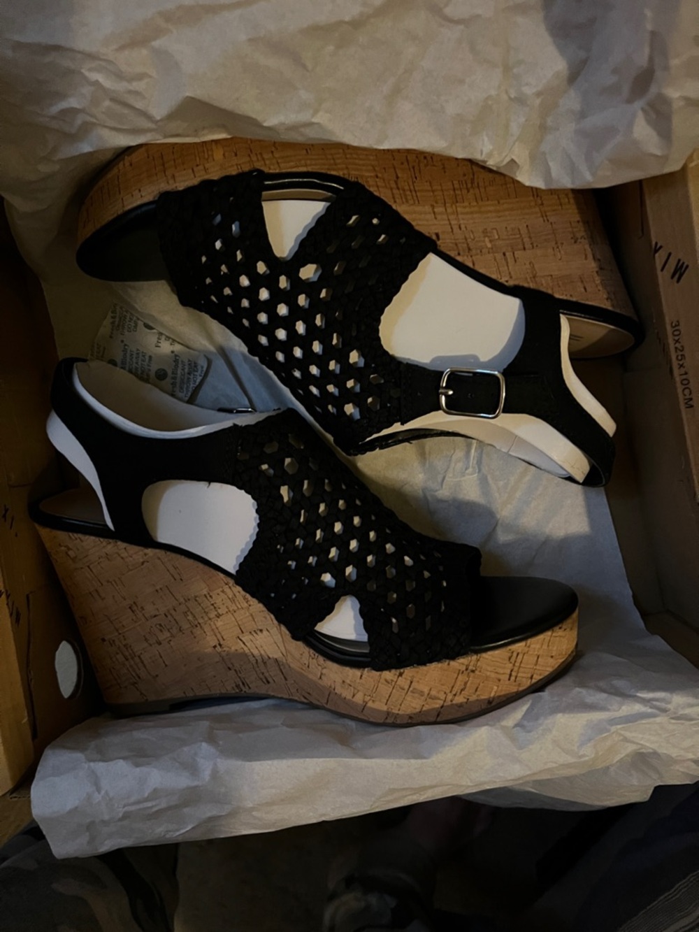 Mix No. 6 Black Woven Cork Wedge Slingback Sandals